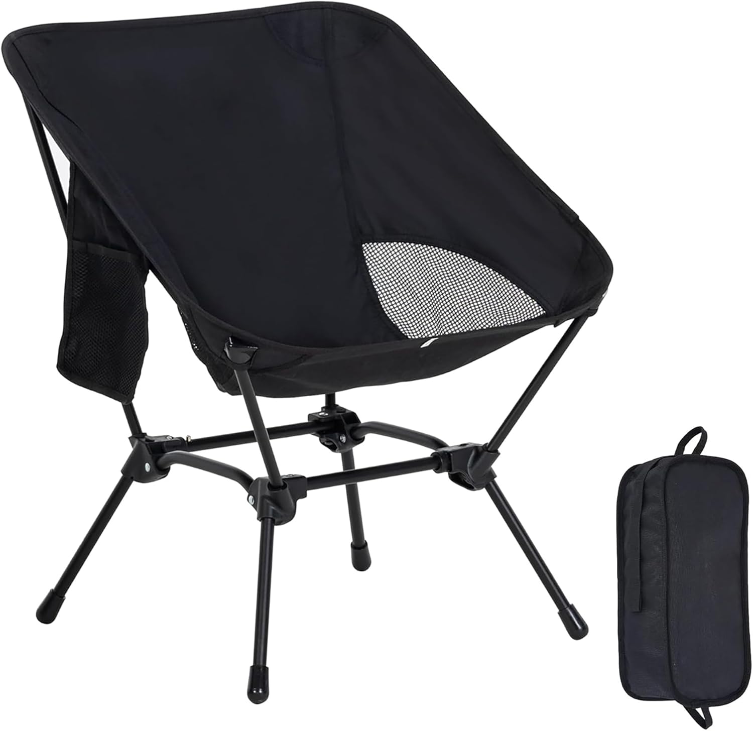 Portable lightweight folding camping chair with carry bag in black