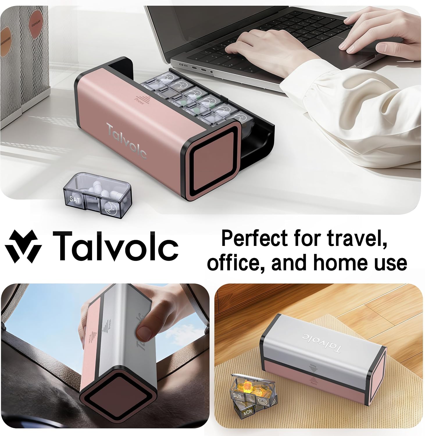 Portable weekly medication organizer for home office and travel