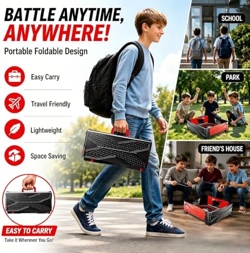 Lightweight portable spinning top battle arena carried outdoors and used at school, park and friends' house