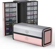 Premium 7 day AM PM weekly pill organizer travel case in silver and pink