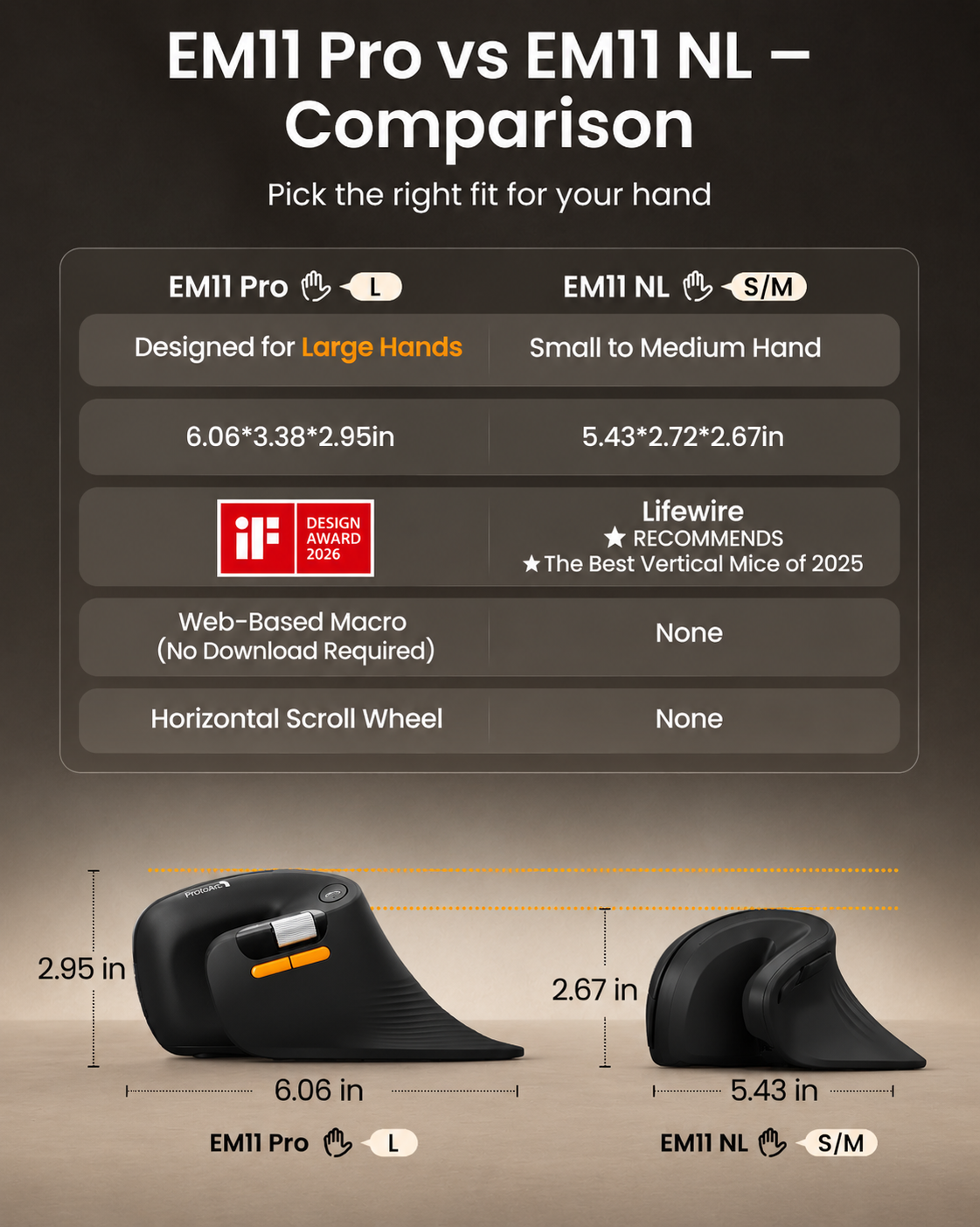 Black EM11 Pro compared with compact EM11 NL model