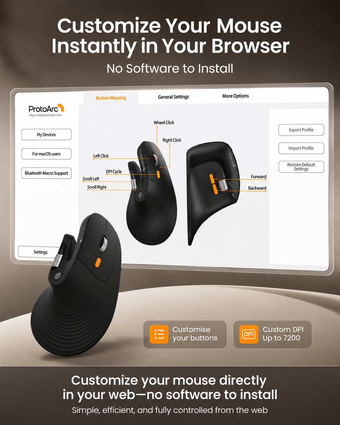 ProtoArc EM11 Pro browser-based mouse button customization