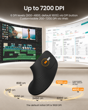 Black ergonomic mouse with adjustable sensitivity to 7200 DPI
