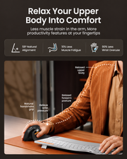 Ergonomic vertical black mouse shown in office work setup
