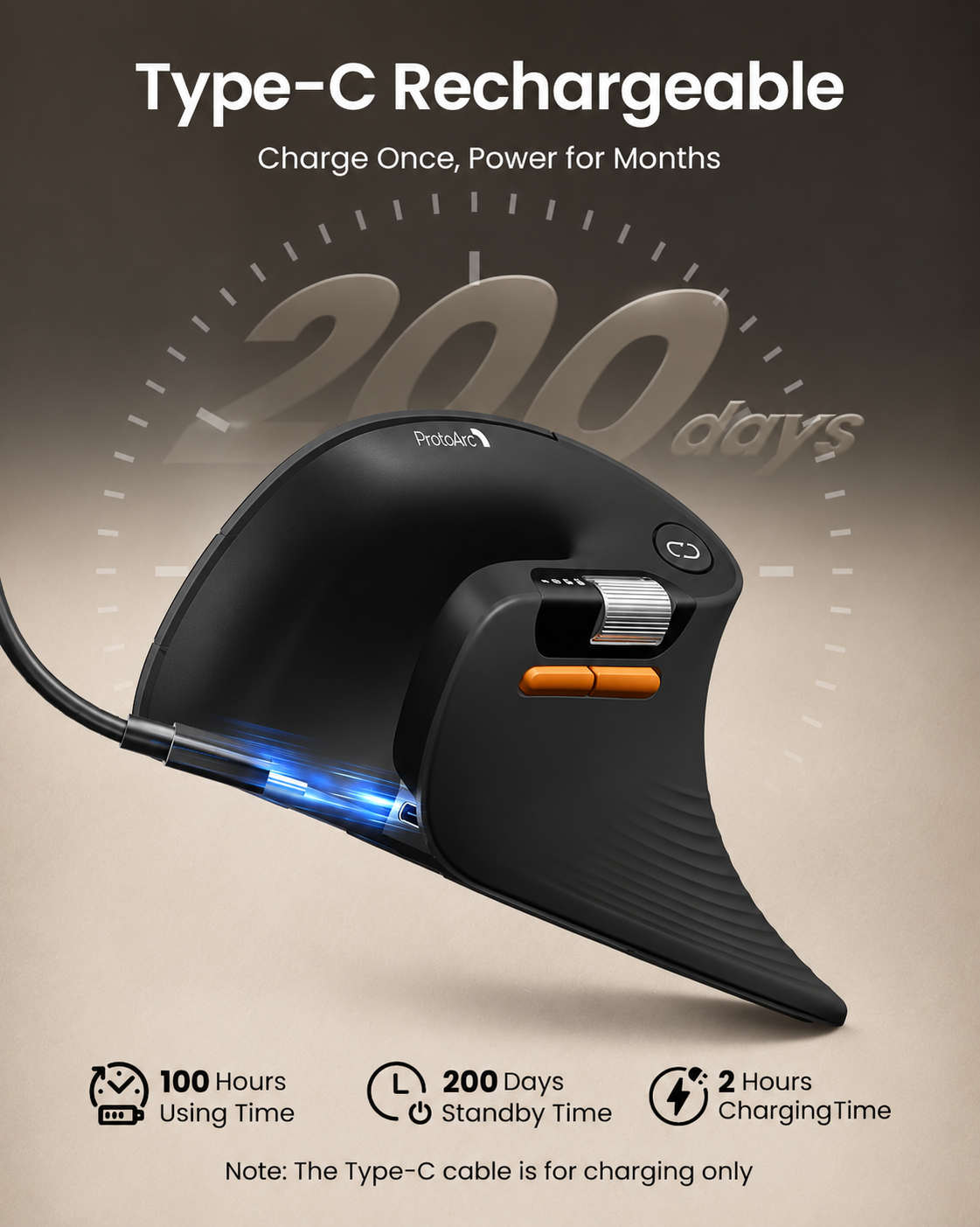 Black ProtoArc EM11 Pro with USB-C rechargeable battery