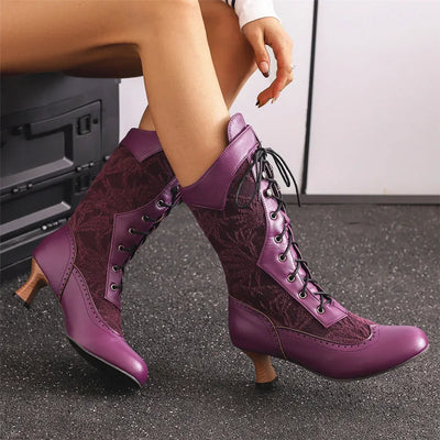 Bottes mi-mollet style steampunk à lacets victoriennes
