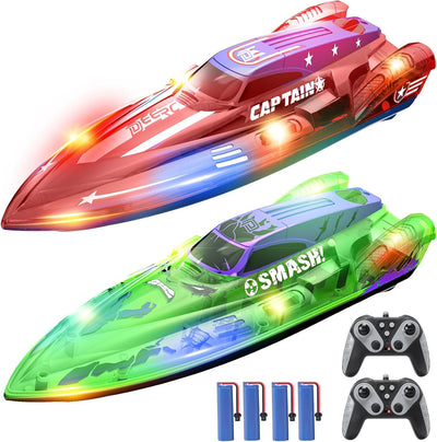 2-Pack RC Speed Boats with LED Lights – Spider & Hero Graffiti Design