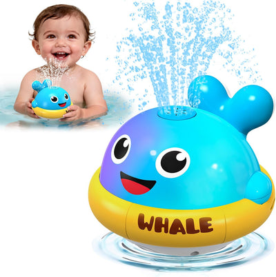 Rechargeable Whale Sprinkler Bath Toy with LED Lights for Toddlers 1-3, Waterproof Floating Baby Bath Fountain Toy for Bathtub & Pool