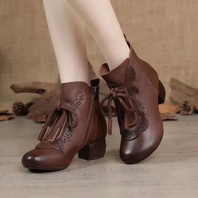 Bottines d'hiver vintage imperméables à lacets – Talons mi-hauts
