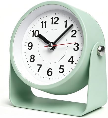 Retro green silent analog alarm clock with adjustable viewing angle