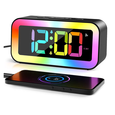 RGB Dual Alarm Clock with 7-Color Night Light, USB Charging & Voice Activation