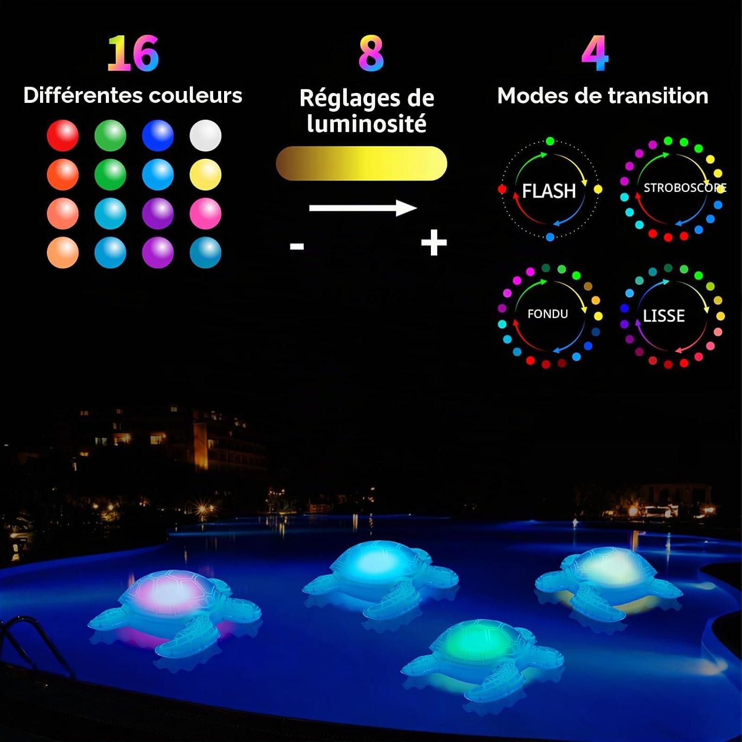 Floating solar turtle pool light with 16 RGB colors and lighting modes