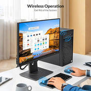 Wireless keyboard and mouse connected to desktop via Rii Bluetooth Adapter.