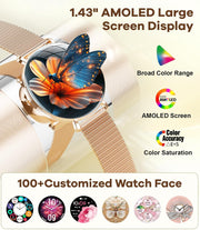 AMOLED screen smartwatch showing a butterfly on flower display
