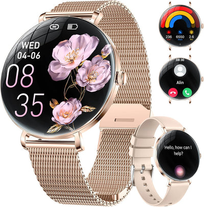 Elegant AMOLED Smartwatch – Rose Gold, 120+ Sports Modes, Voice Calls