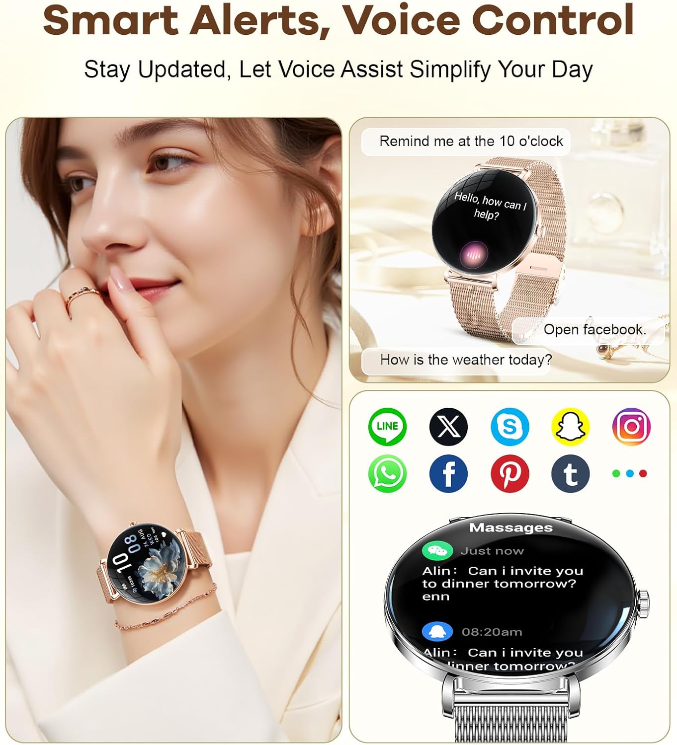 Smartwatch showing voice assistant and smart notifications