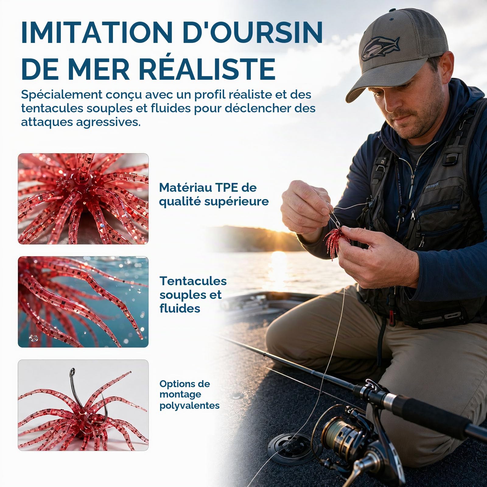 Sea urchin creature bait for bass fishing with realistic flexible tentacles