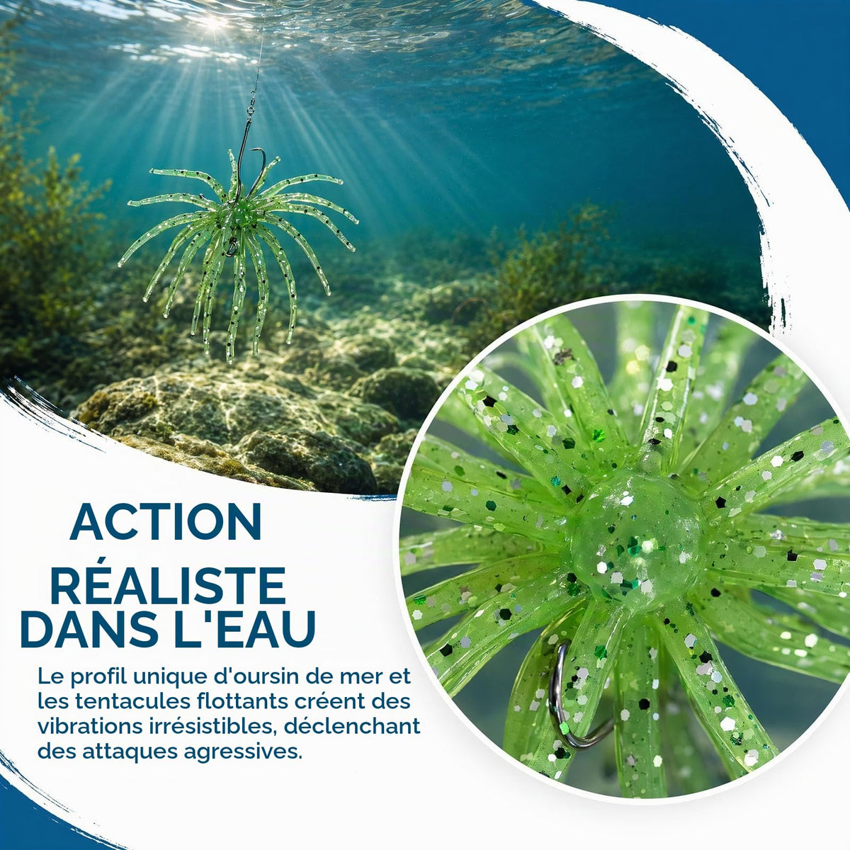 Realistic sea urchin soft lure creating natural movement underwater