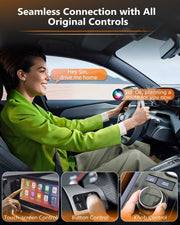Driver using touchscreen and buttons with OneNTech CarPlay dongle