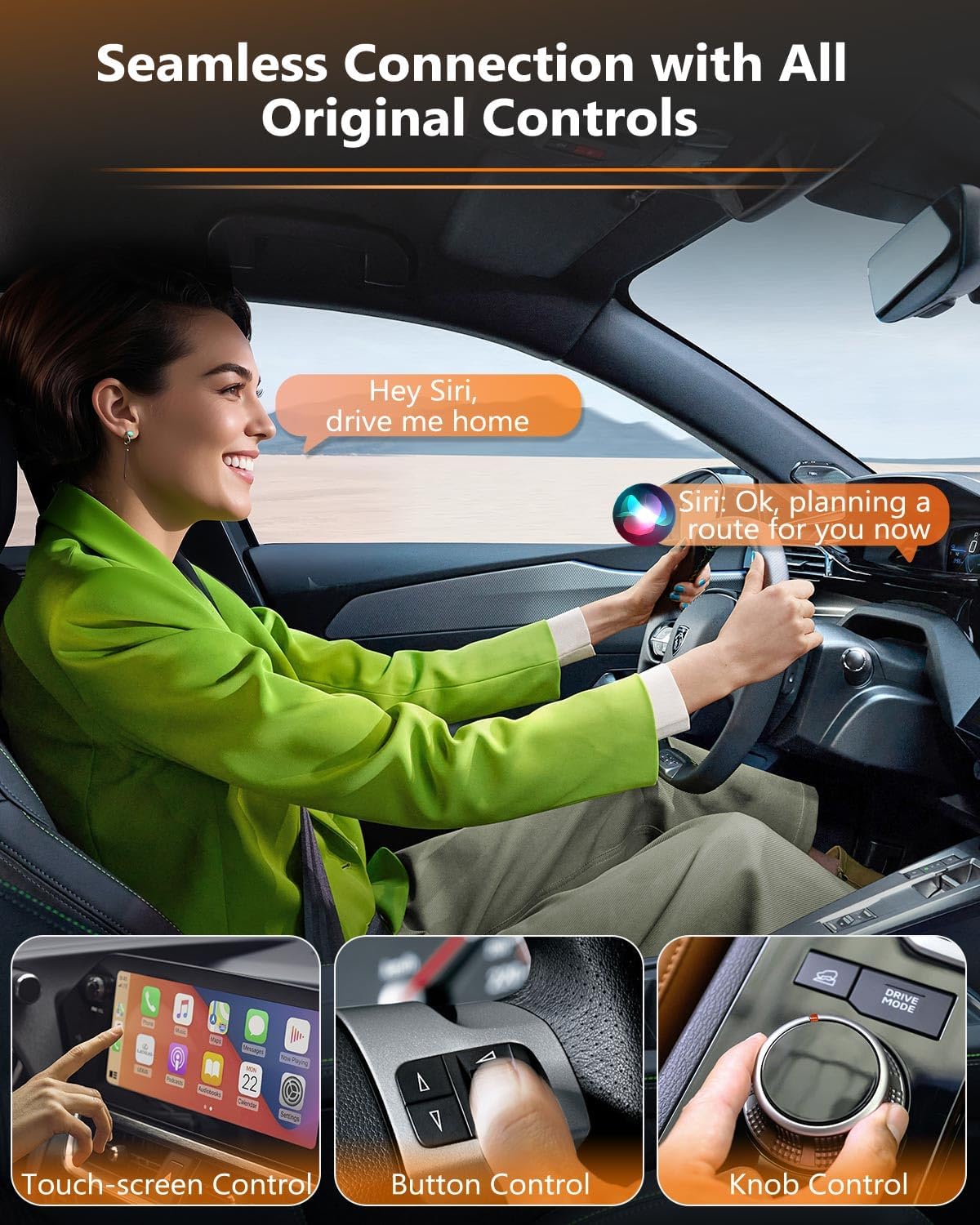 Driver using touchscreen and buttons with OneNTech CarPlay dongle
