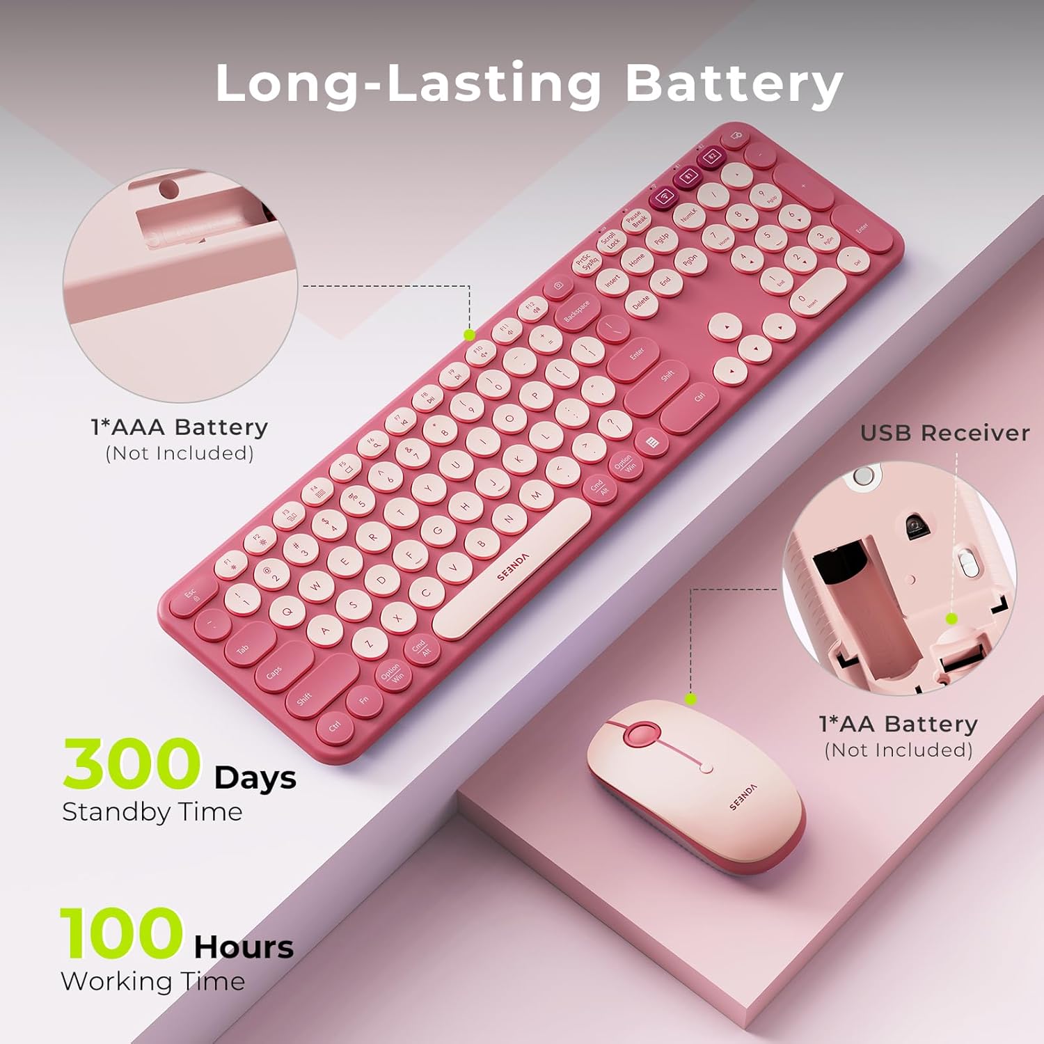 Long battery life and USB receiver details of Seenda keyboard and mouse