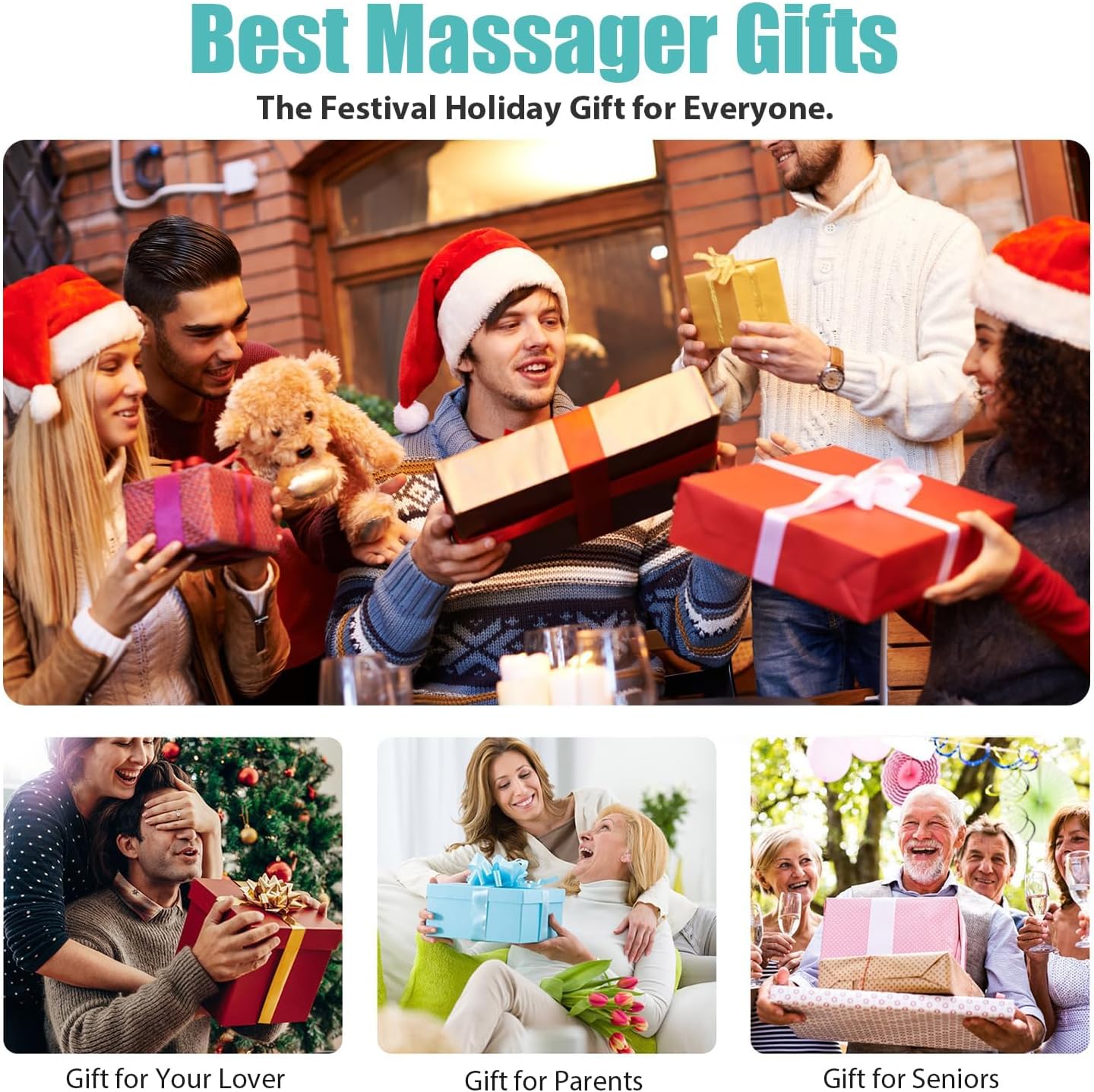 Group exchanging gifts with Shiatsu massager, suitable for holidays