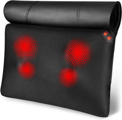 Shiatsu Heated Back Massager Pillow for Neck, Back, Legs & Feet – 3D Kneading & Heat – Portable Full Body Massage Cushion