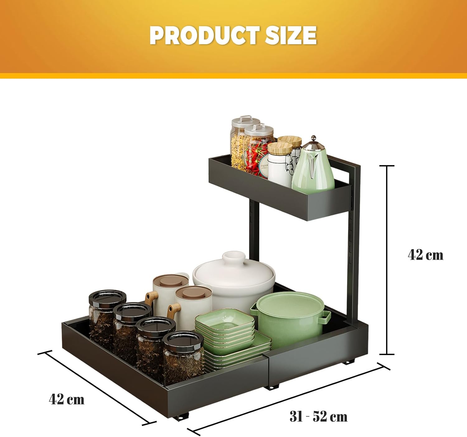 Size dimensions of adjustable metal under sink organizer rack