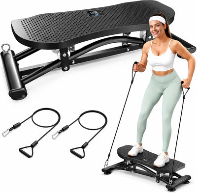 Ski Simulator Balance Board with Resistance Bands & LCD Monitor, 300 lb Capacity Home Cardio Trainer for Full Body Workout