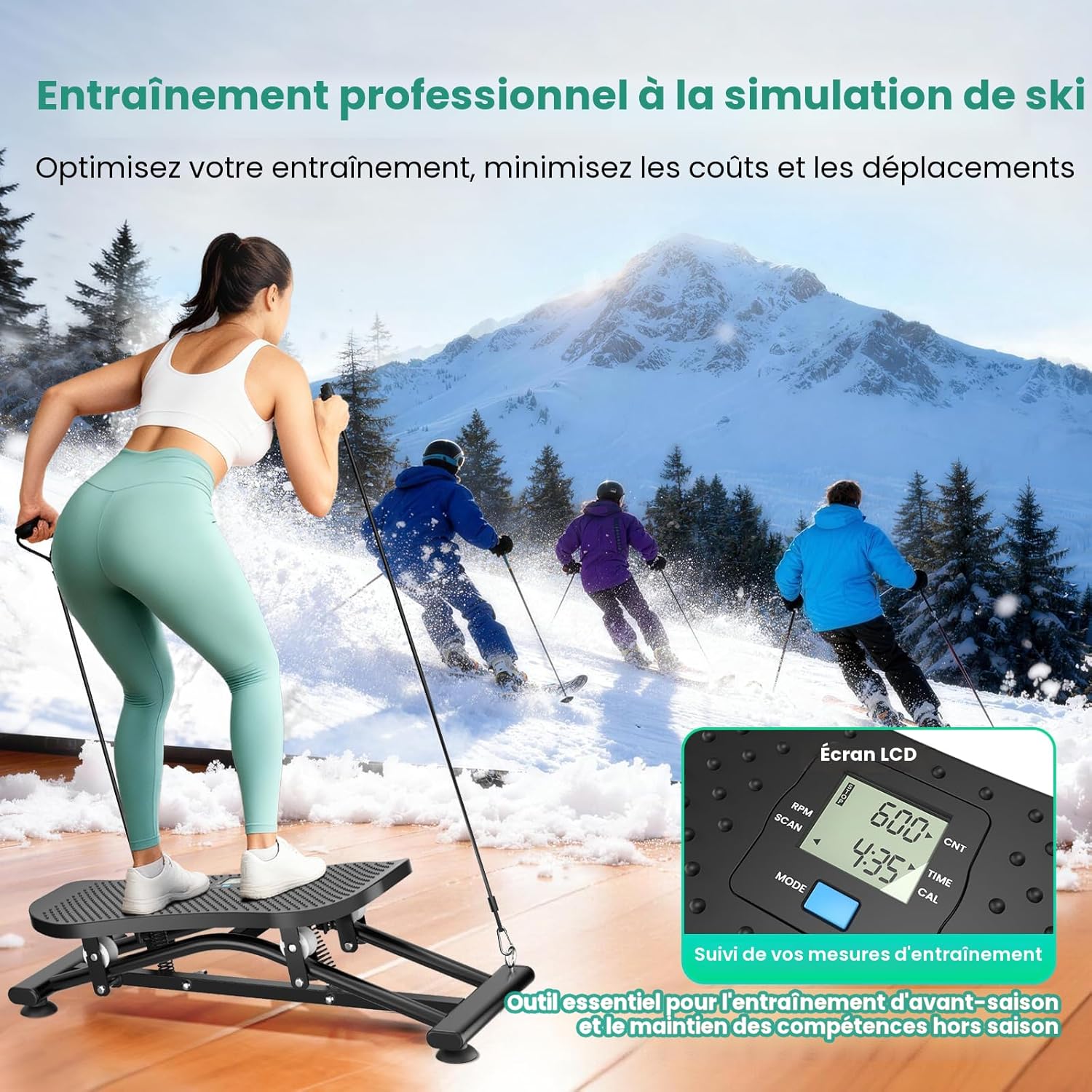 Professional ski training simulator with LCD screen for home use