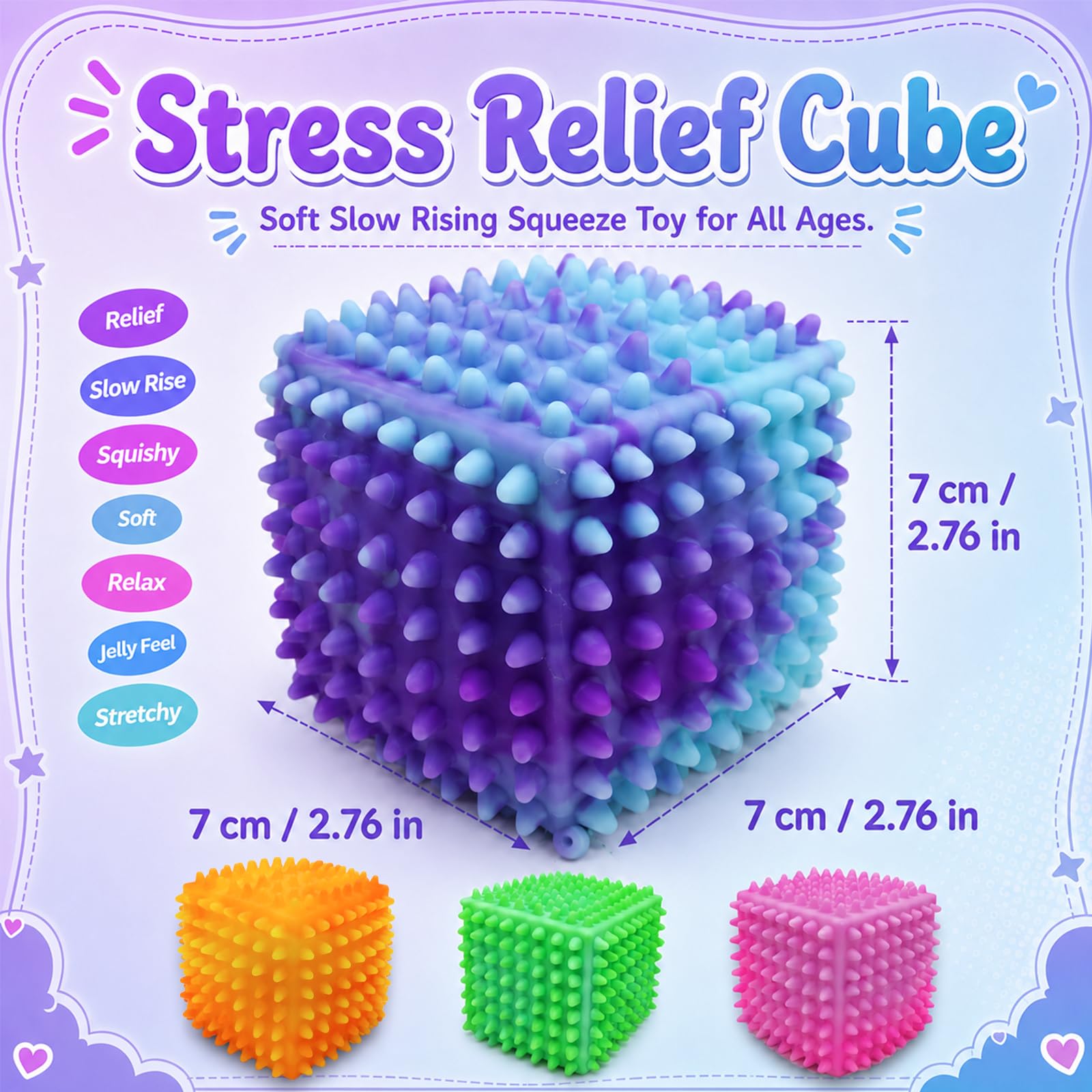 7 cm slow-rising sensory stress relief cube