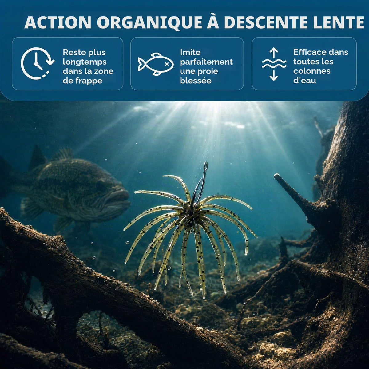 Slow-sinking sea urchin fishing lure showing natural underwater action