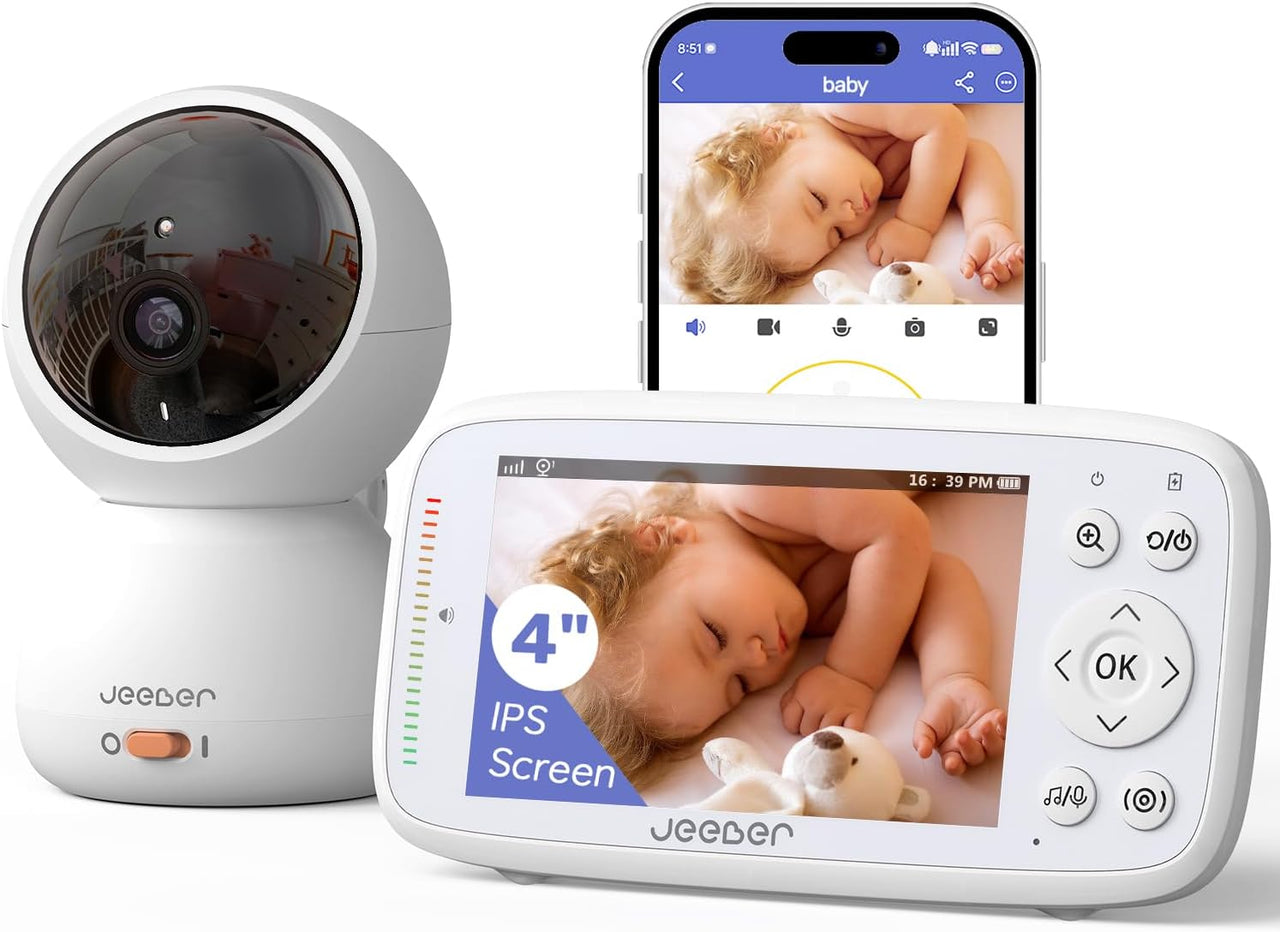 Smart baby monitor with camera and 4 inch screen display