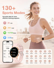 Women's fitness smartwatch with 130+ sports modes, step tracking and workout monitoring