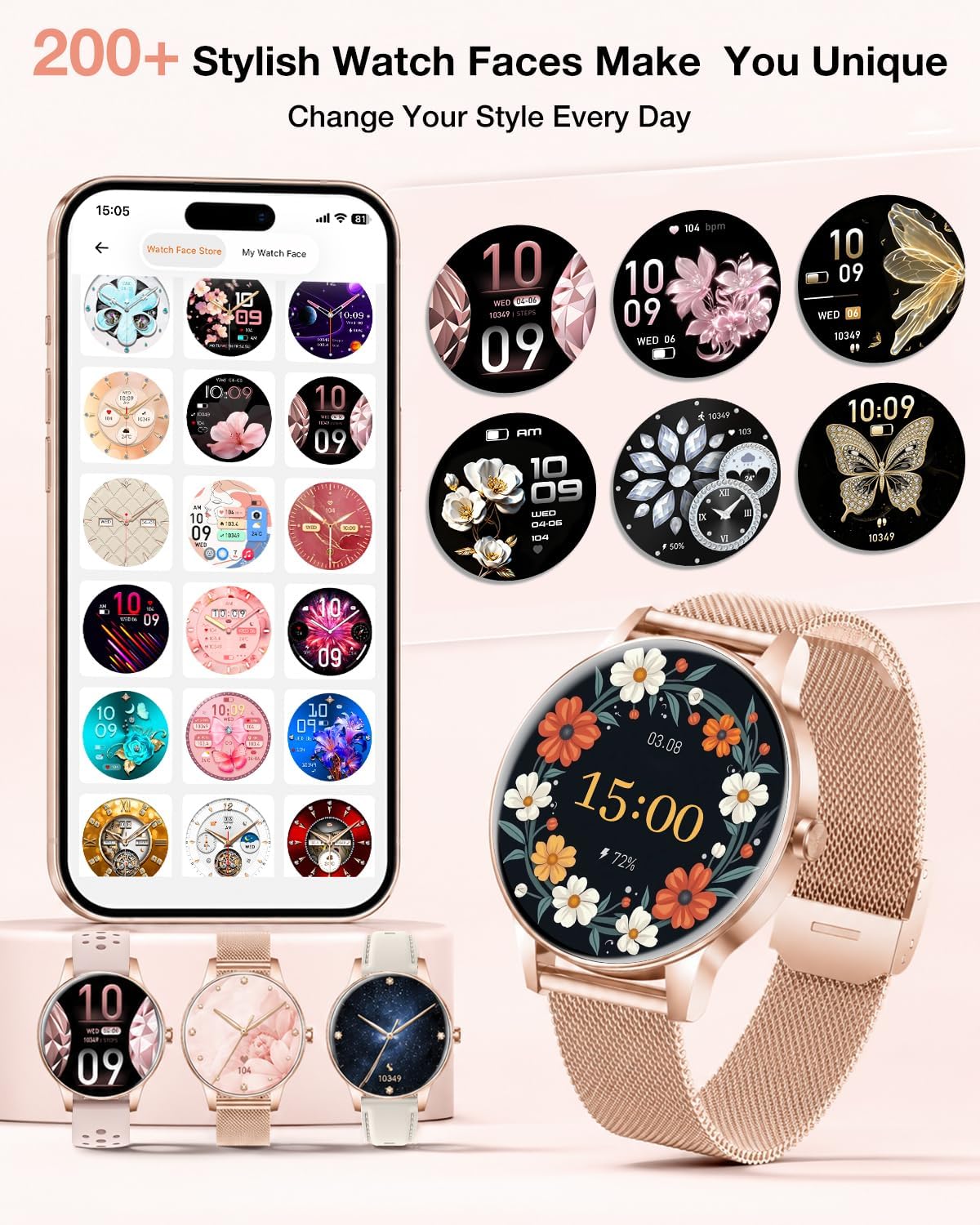 Smartwatch with over 200 customizable watch faces and personalized display options