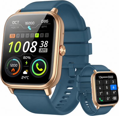Smart Watch Fitness Tracker with Bluetooth Calling, 1000mAh Battery, 120+ Sports Modes, Heart Rate & Sleep Monitor for Android and iPhone – Blue