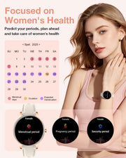 Women's smartwatch with menstrual cycle tracking, ovulation reminders and female health monitoring