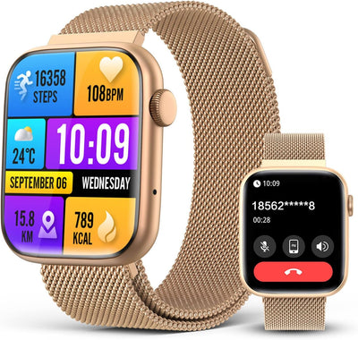 2025 AI Smartwatch with AMOLED Display, Bluetooth Calls & 123 Sports Modes – Rose Gold