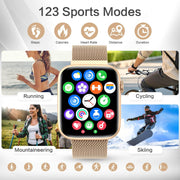 Fitness tracker watch with 123 sports modes including running, skiing, cycling.