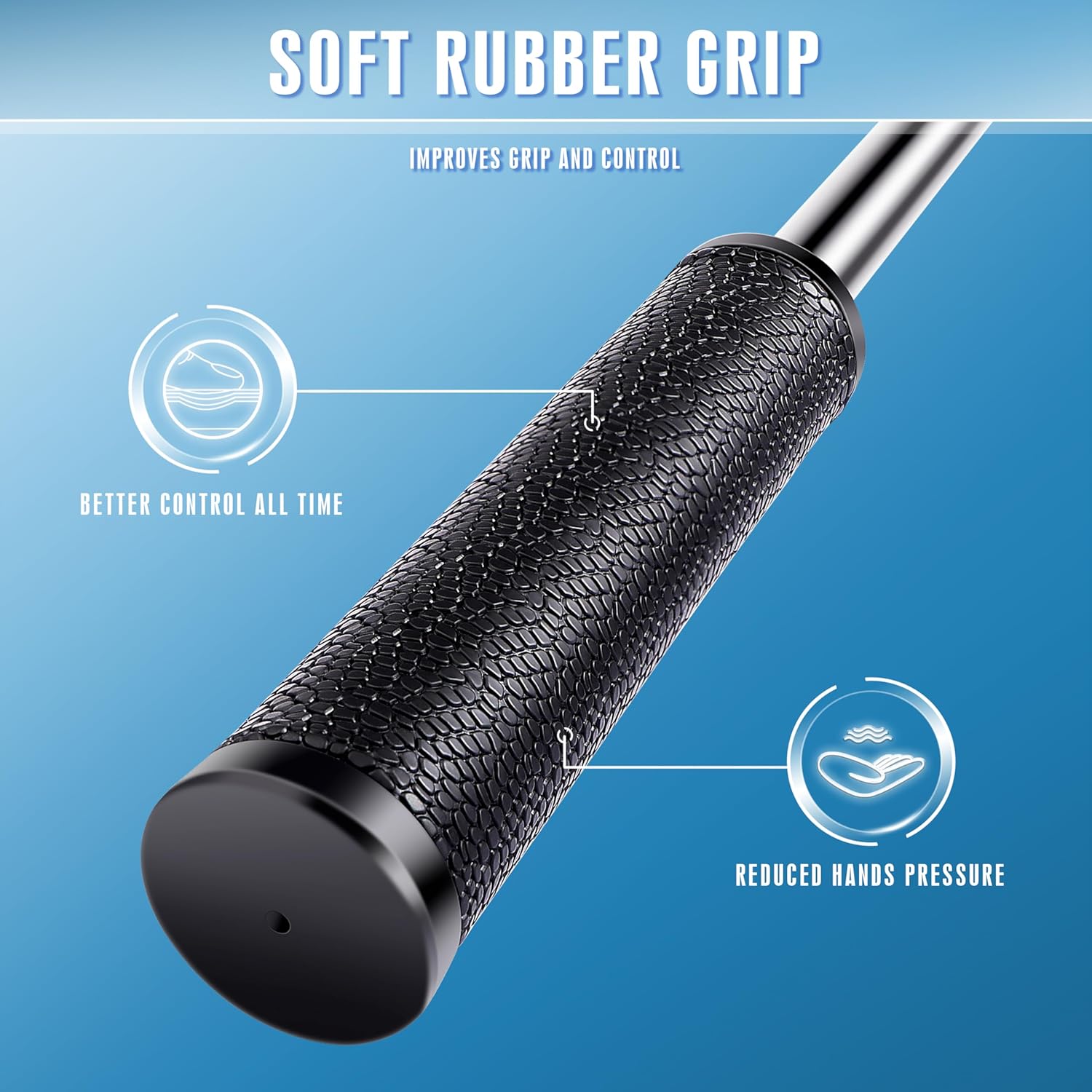 Textured soft rubber grip for improved control and comfort