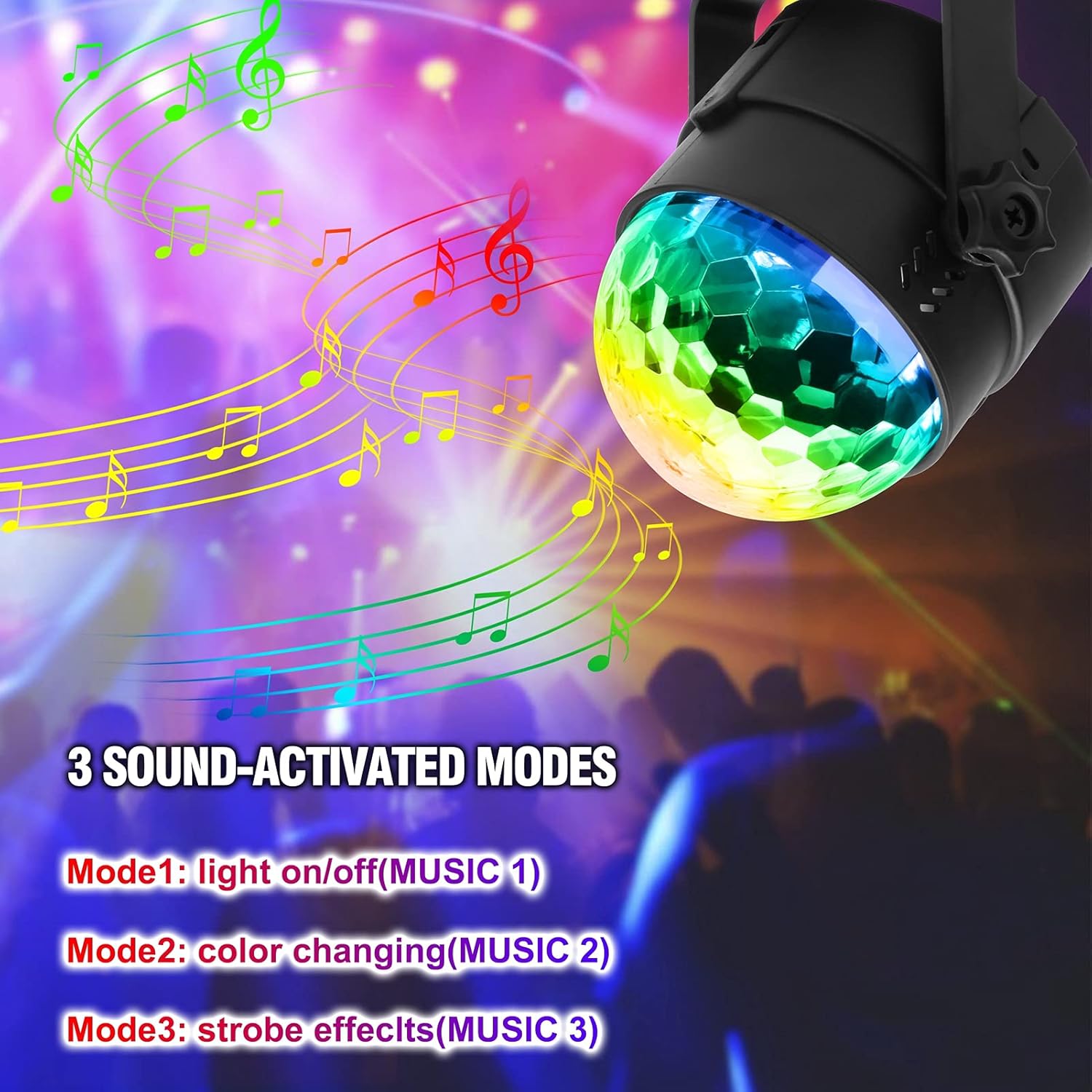 LED party light syncing with music beats creating colorful lighting effects