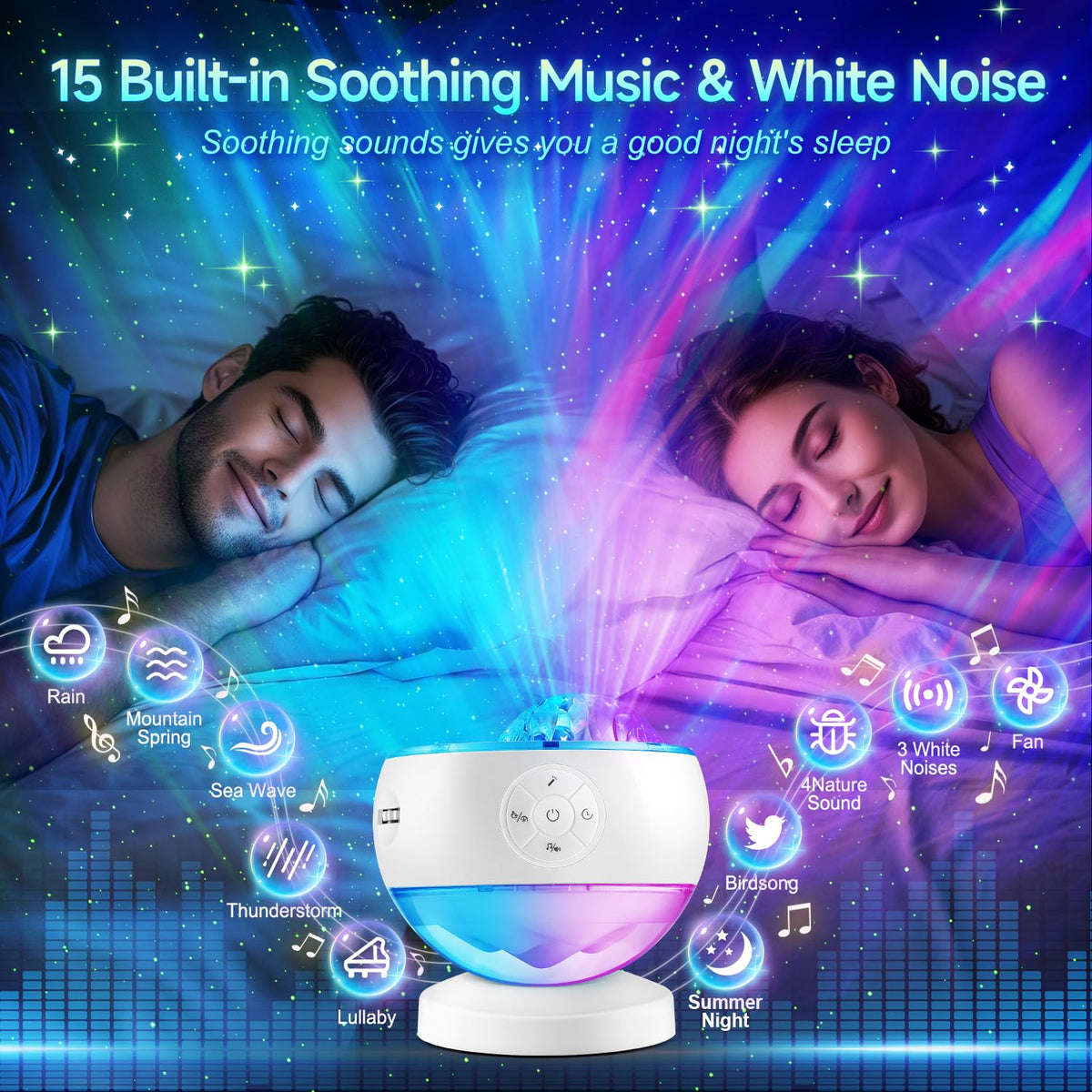 Aurora sound machine with 30 calming sounds and white noise