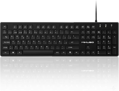 Spanish USB Wired Keyboard – Full Size 105-Key QWERTY with Ñ, Numeric Keypad, Laser-Etched Keys, 1.6m Cable, Plug & Play for Windows, Mac, Android & PC