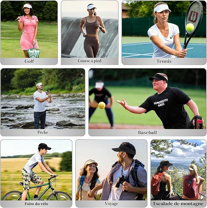 Adjustable sun visor hats for golf, tennis, running, fishing and hiking