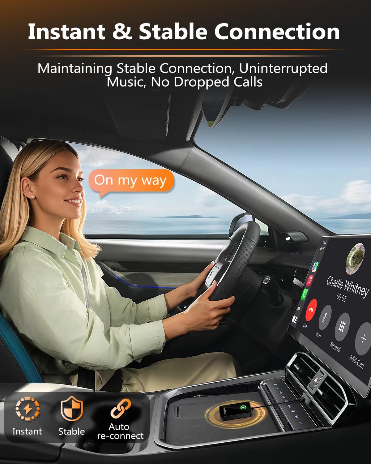 Driver using OneNTech adapter with stable CarPlay connection and call feature