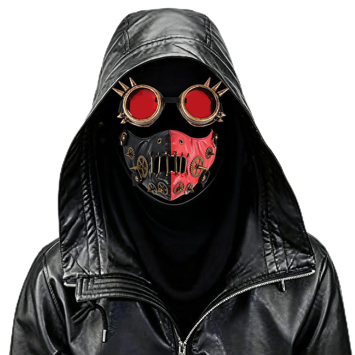 Steampunk Goggles & Half Mask Costume Set – Red, Black & Bronze