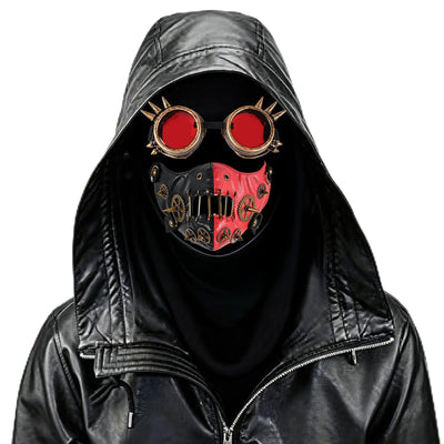 Steampunk Goggles & Half Mask Costume Set – Red, Black & Bronze
