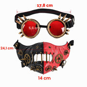 Dimensions of steampunk red lens goggles and red black half mask