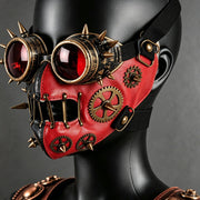 Side view of steampunk goggles and half mask worn on mannequin