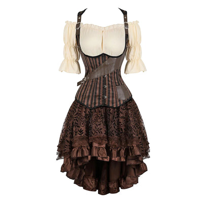 Striped Buckle Corset Outfit Set